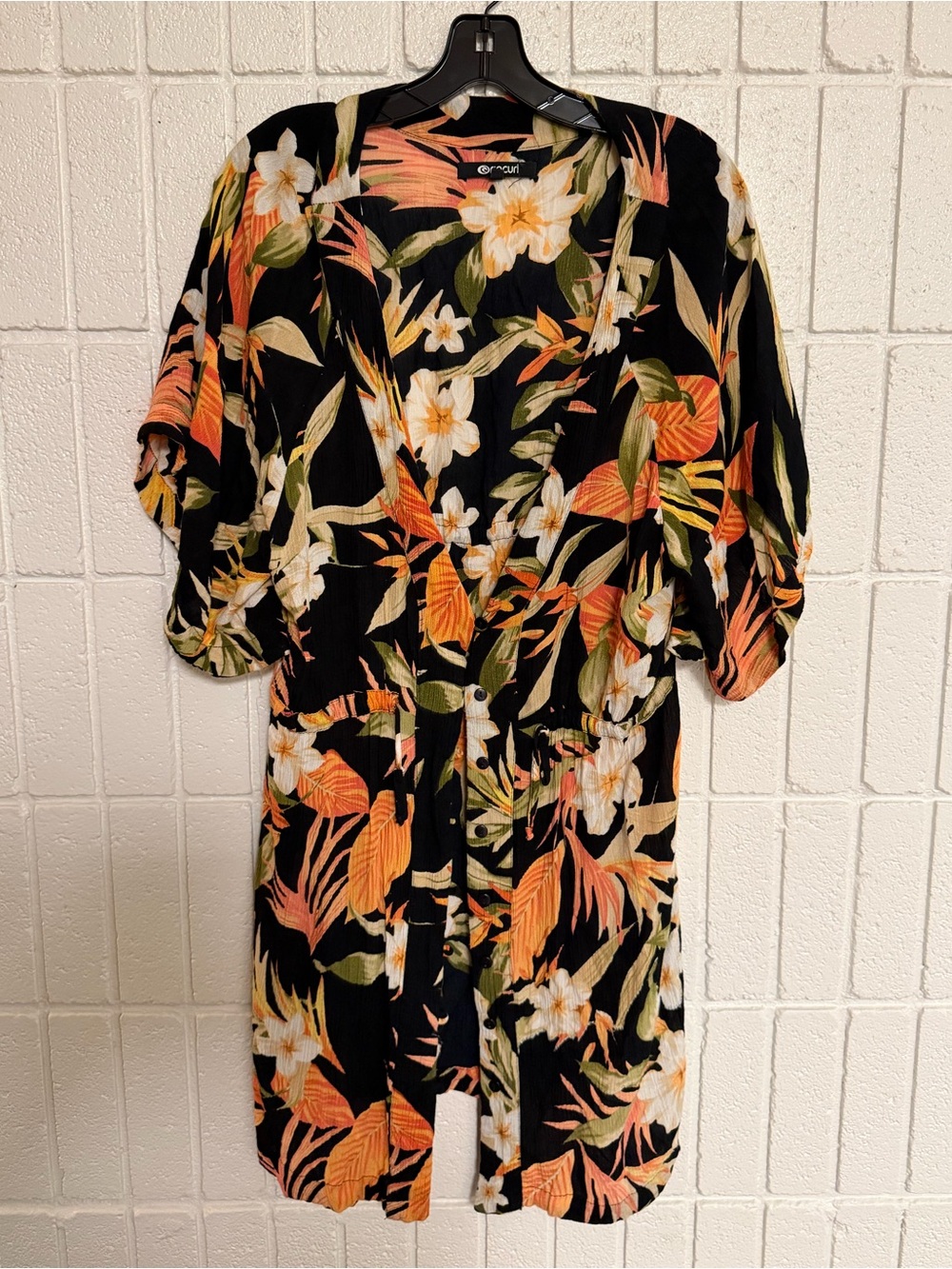 Rip Curl Tropical Floral Button-Front Dress - Black/Orange